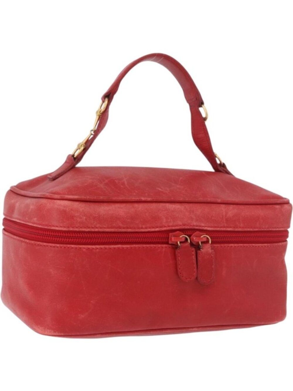 GUCCI Horsebit Vanity Cosmetic Pouch Leather Red Gold